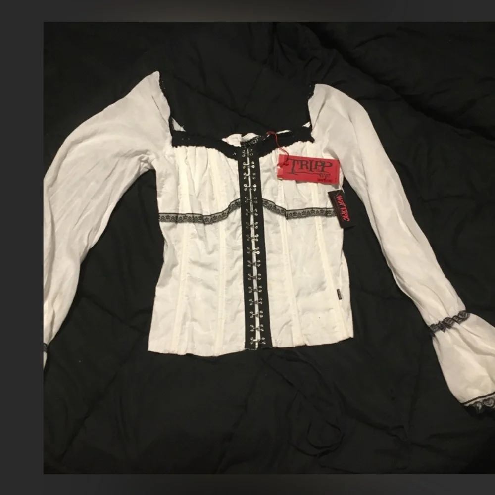 Tripp NYC Vintage White & Black Embroidered Eyelet Milkmaid Corset Size Small - Picture 1 of 2